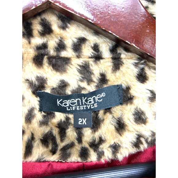 Karen Kane Womens Coat Vegan Fur Leopard Animal Print Lined Jacket Sz 2X 1194H2 - Picture 10 of 12